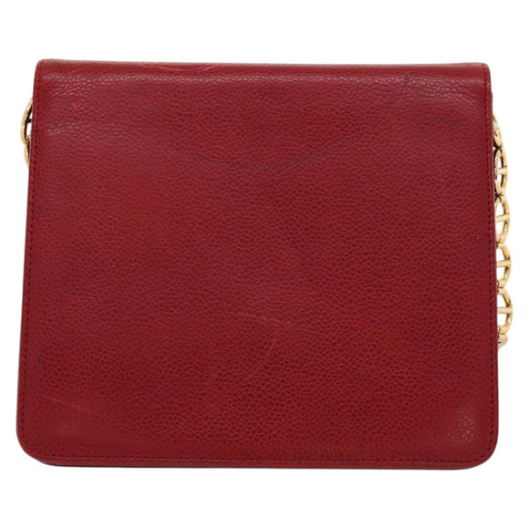 Christian Dior Shoulder Bag Leather Gold Red Auth KD333