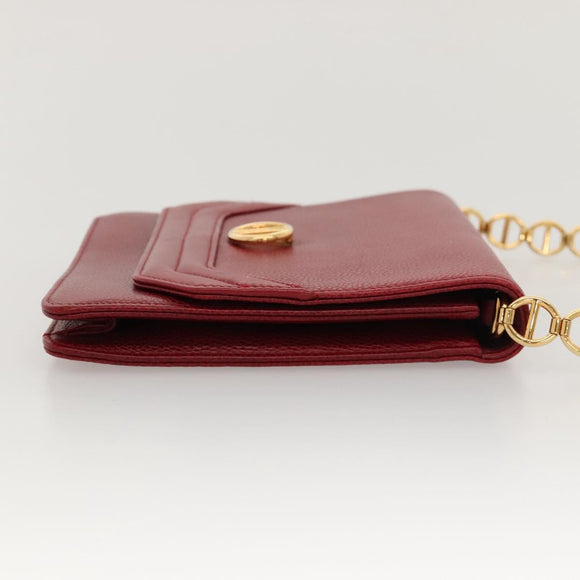 Christian Dior Shoulder Bag Leather Gold Red Auth KD333