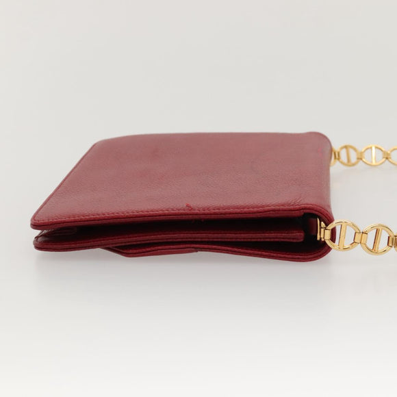 Christian Dior Shoulder Bag Leather Gold Red Auth KD333
