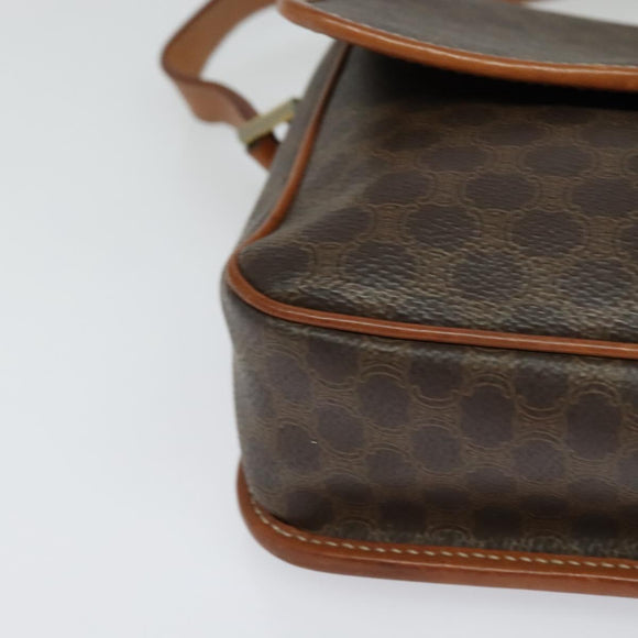 CELINE Macadam Canvas Shoulder Bag PVC Leather Brown Gold Auth KD334