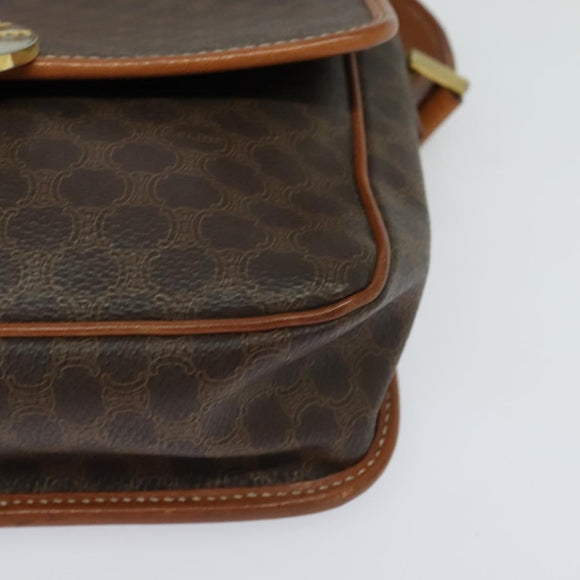 CELINE Macadam Canvas Shoulder Bag PVC Leather Brown Gold Auth KD334