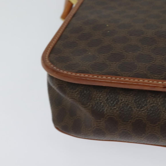 CELINE Macadam Canvas Shoulder Bag PVC Leather Brown Gold Auth KD334