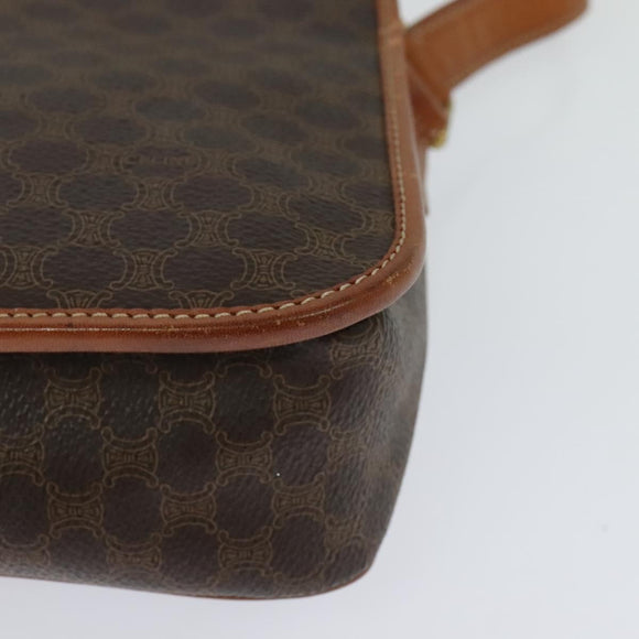 CELINE Macadam Canvas Shoulder Bag PVC Leather Brown Gold Auth KD334