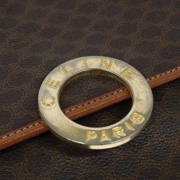 CELINE Macadam Canvas Shoulder Bag PVC Leather Brown Gold Auth KD334