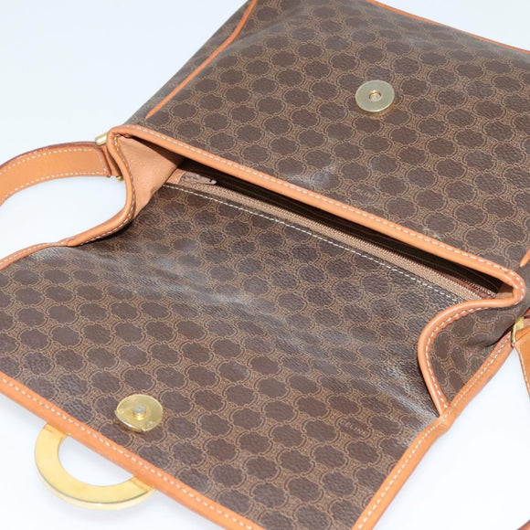 CELINE Macadam Canvas Shoulder Bag PVC Leather Brown Gold Auth KD334