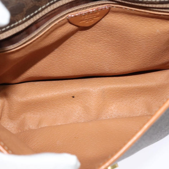 CELINE Macadam Canvas Shoulder Bag PVC Leather Brown Gold Auth KD334