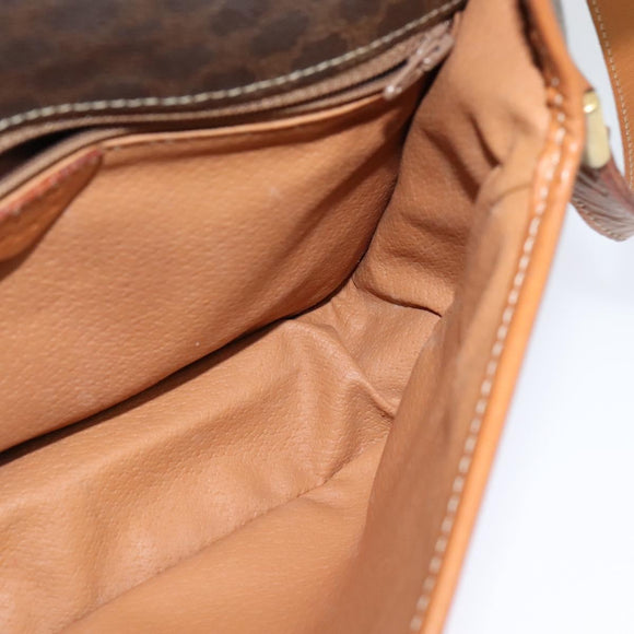 CELINE Macadam Canvas Shoulder Bag PVC Leather Brown Gold Auth KD334