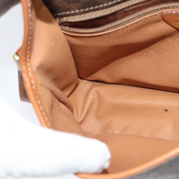 CELINE Macadam Canvas Shoulder Bag PVC Leather Brown Gold Auth KD334