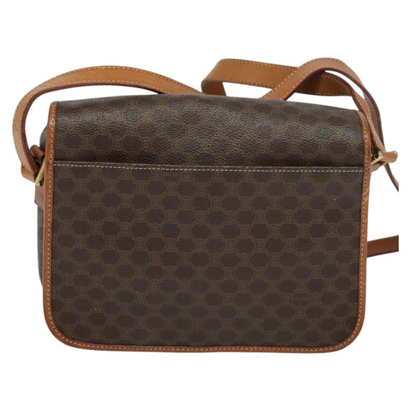 CELINE Macadam Canvas Shoulder Bag PVC Leather Brown Gold Auth KD334