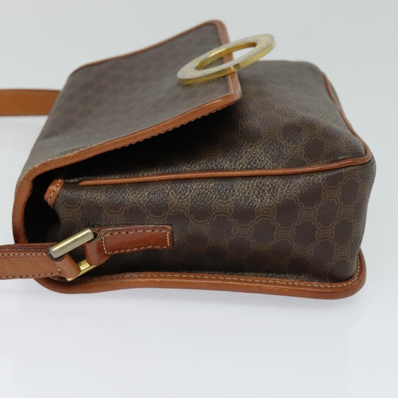 CELINE Macadam Canvas Shoulder Bag PVC Leather Brown Gold Auth KD334