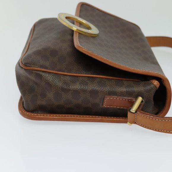 CELINE Macadam Canvas Shoulder Bag PVC Leather Brown Gold Auth KD334