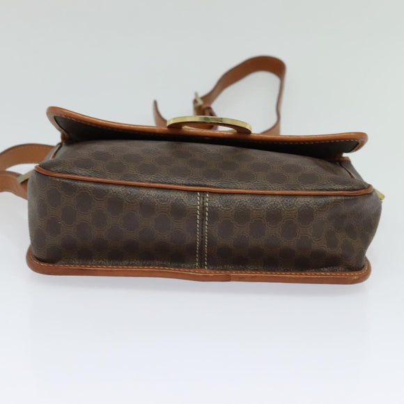 CELINE Macadam Canvas Shoulder Bag PVC Leather Brown Gold Auth KD334