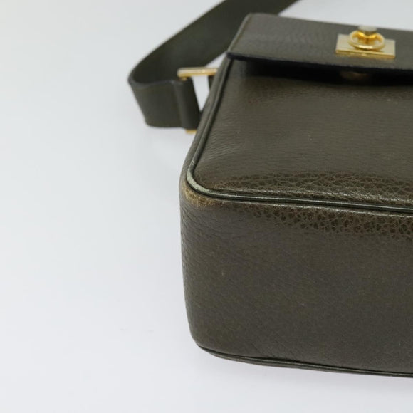 CELINE Shoulder Bag Leather Khaki Gold Auth KD335