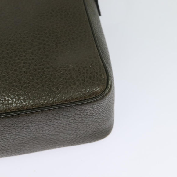 CELINE Shoulder Bag Leather Khaki Gold Auth KD335