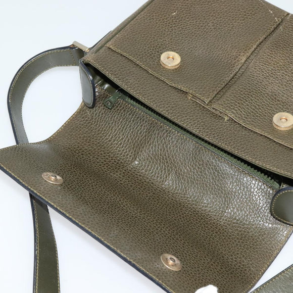 CELINE Shoulder Bag Leather Khaki Gold Auth KD335