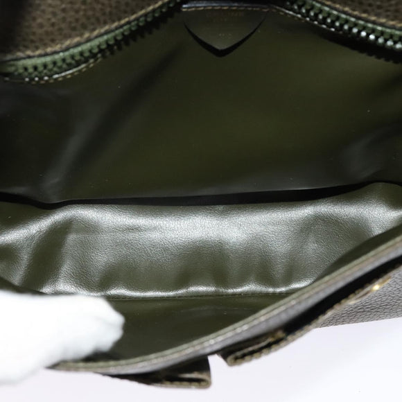 CELINE Shoulder Bag Leather Khaki Gold Auth KD335