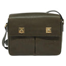 CELINE Shoulder Bag Leather Khaki Gold Auth KD335-13