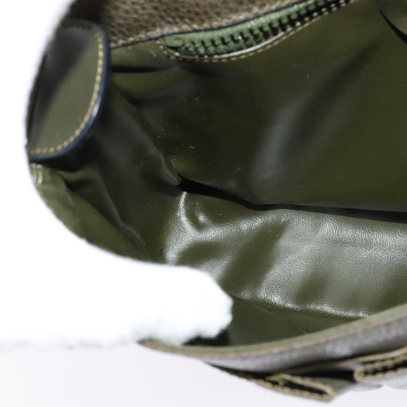 CELINE Shoulder Bag Leather Khaki Gold Auth KD335