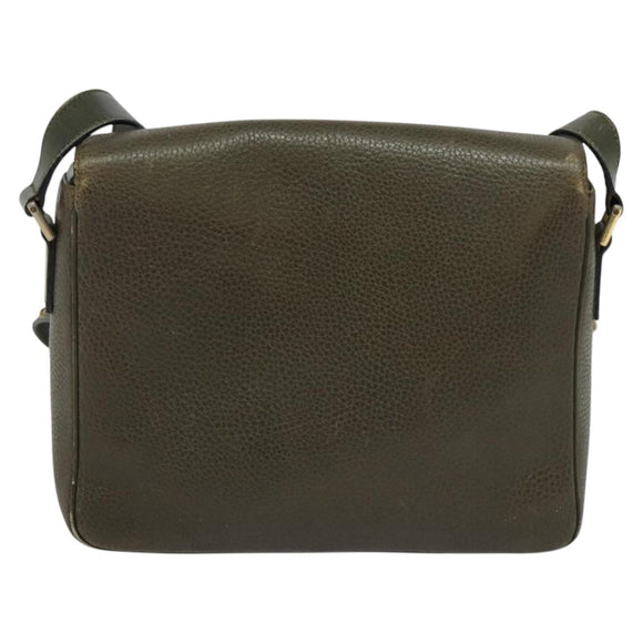 CELINE Shoulder Bag Leather Khaki Gold Auth KD335