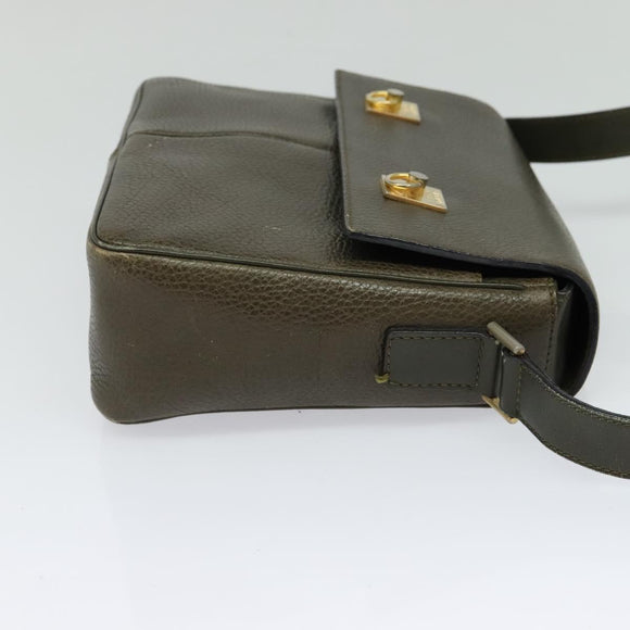 CELINE Shoulder Bag Leather Khaki Gold Auth KD335