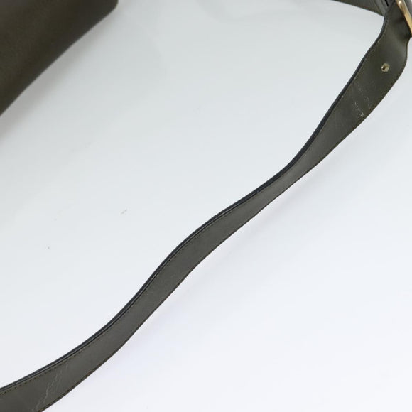 CELINE Shoulder Bag Leather Khaki Gold Auth KD335