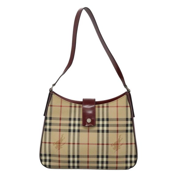 BURBERRY Nova Check Shoulder Bag PVC Leather Beige Auth KD337