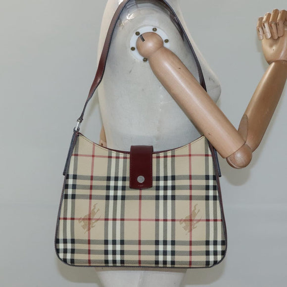 BURBERRY Nova Check Shoulder Bag PVC Leather Beige Auth KD337