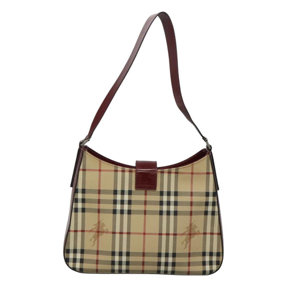 BURBERRY Nova Check Shoulder Bag PVC Leather Beige Auth KD337
