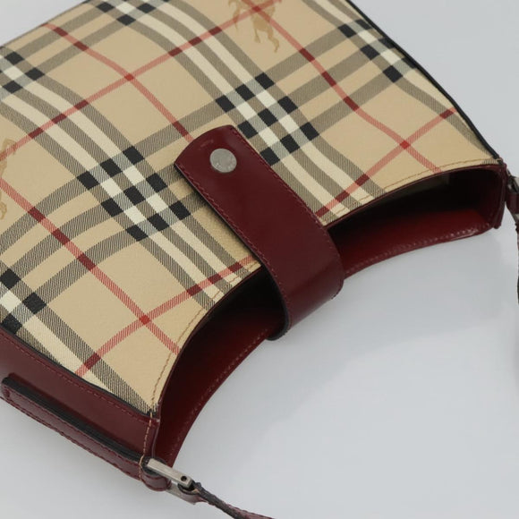 BURBERRY Nova Check Shoulder Bag PVC Leather Beige Auth KD337