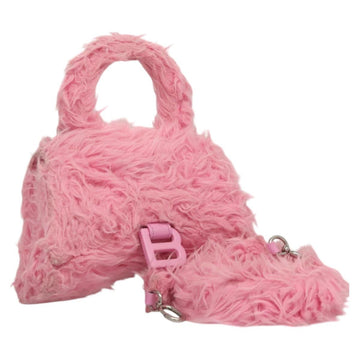 BALENCIAGA Hour Glass Hand Bag Wool 2way Pink Auth KD374