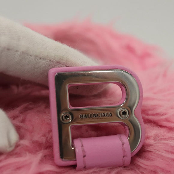 BALENCIAGA Hour Glass Hand Bag Wool 2way Pink Auth KD374