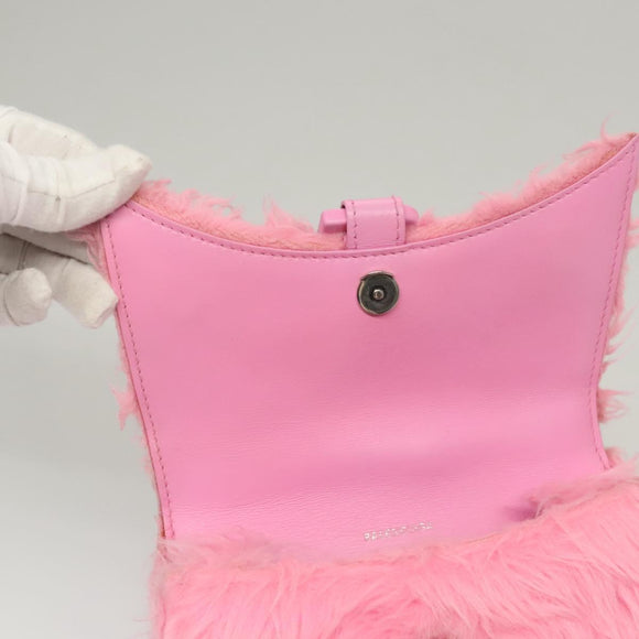 BALENCIAGA Hour Glass Hand Bag Wool 2way Pink Auth KD374