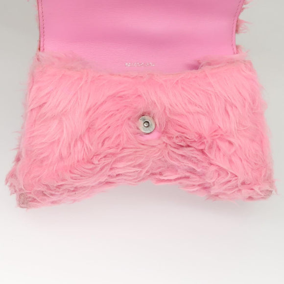 BALENCIAGA Hour Glass Hand Bag Wool 2way Pink Auth KD374