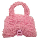 BALENCIAGA Hour Glass Hand Bag Wool 2way Pink Auth KD374-13