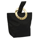 CELINE Circle Pouch Nylon Black Gold Auth KD376-1