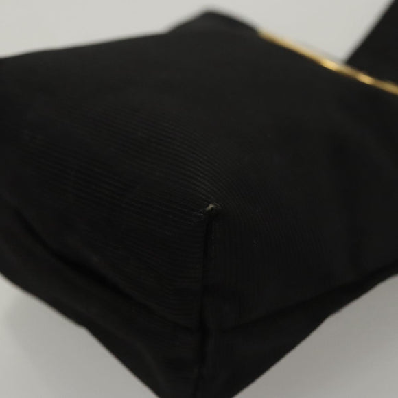 CELINE Circle Pouch Nylon Black Gold Auth KD376