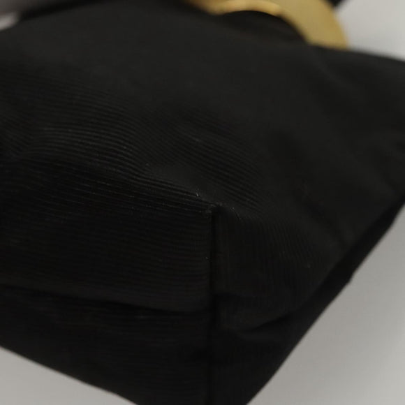 CELINE Circle Pouch Nylon Black Gold Auth KD376