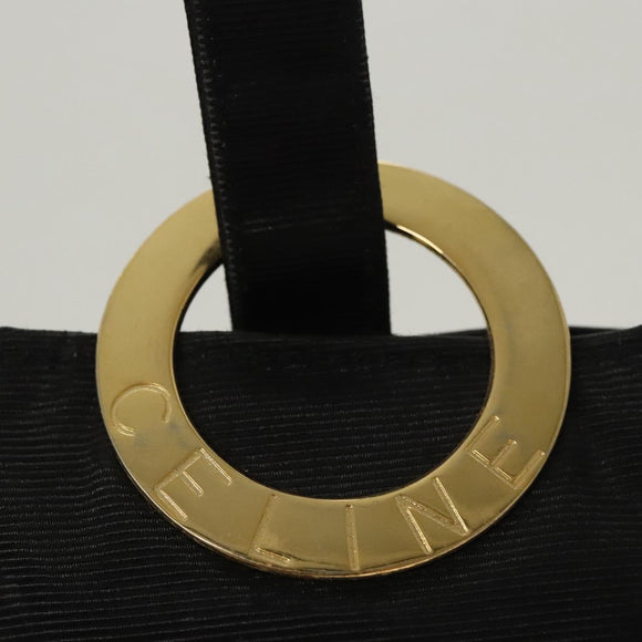 CELINE Circle Pouch Nylon Black Gold Auth KD376