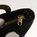 CELINE Circle Pouch Nylon Black Gold Auth KD376-11