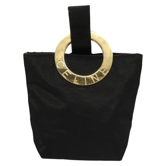 CELINE Circle Pouch Nylon Black Gold Auth KD376