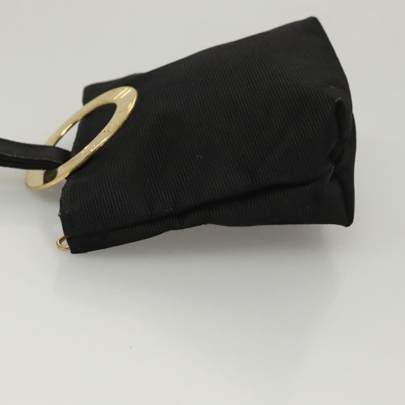 CELINE Circle Pouch Nylon Black Gold Auth KD376