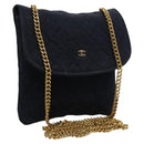 CHANEL Mini Matelasse Chain Pouch Cotton Navy Gold CC Auth KD377-1