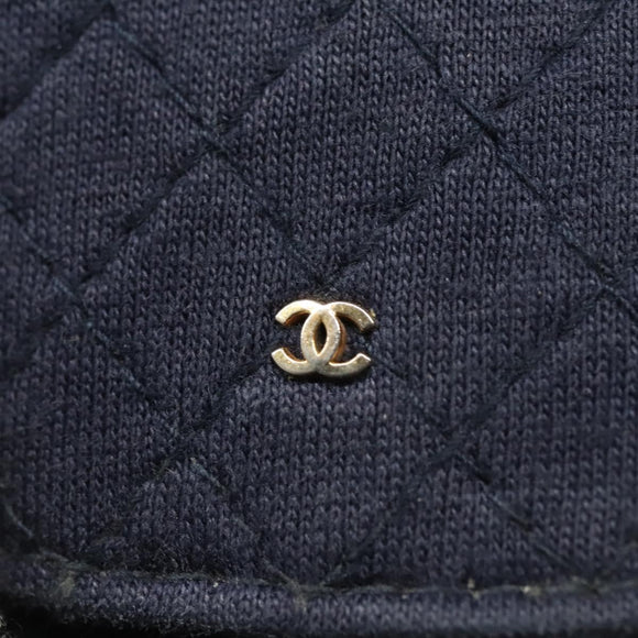 CHANEL Mini Matelasse Chain Pouch Cotton Navy Gold CC Auth KD377