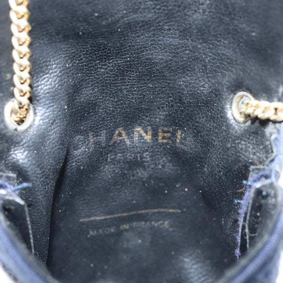 CHANEL Mini Matelasse Chain Pouch Cotton Navy Gold CC Auth KD377