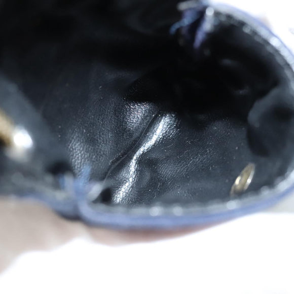 CHANEL Mini Matelasse Chain Pouch Cotton Navy Gold CC Auth KD377