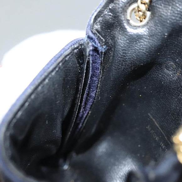 CHANEL Mini Matelasse Chain Pouch Cotton Navy Gold CC Auth KD377