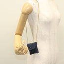 CHANEL Mini Matelasse Chain Pouch Cotton Navy Gold CC Auth KD377-19