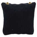 CHANEL Mini Matelasse Chain Pouch Cotton Navy Gold CC Auth KD377-2