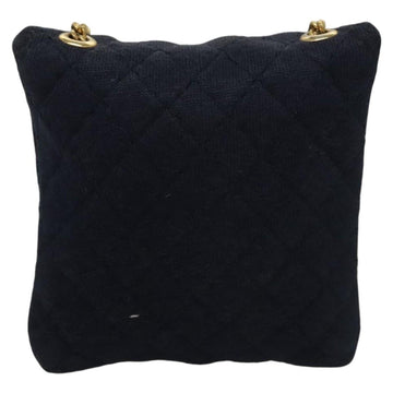 CHANEL Mini Matelasse Chain Pouch Cotton Navy Gold CC Auth KD377 - 0