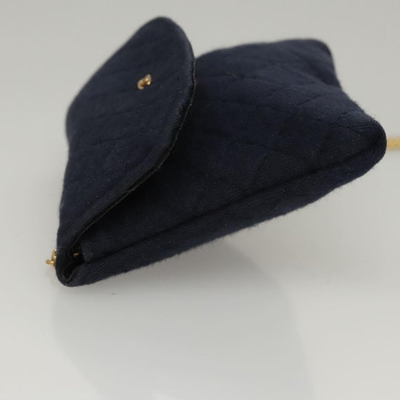 CHANEL Mini Matelasse Chain Pouch Cotton Navy Gold CC Auth KD377